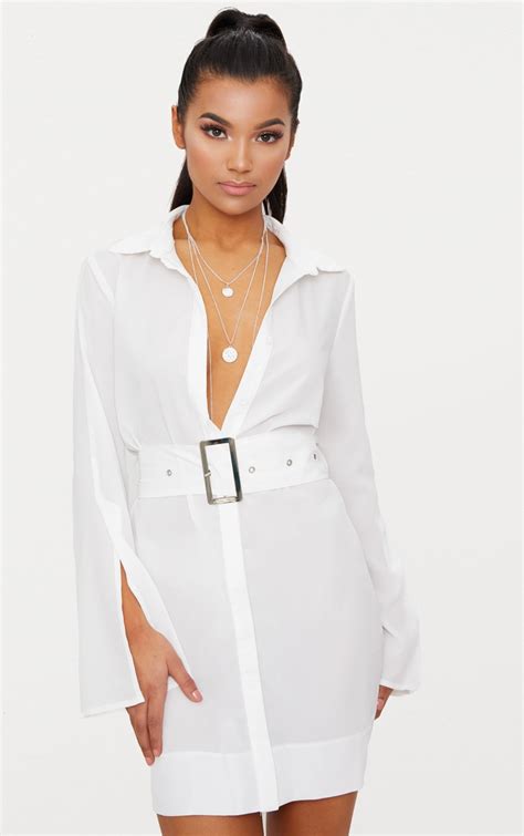 White Belted Shirt Dress | PrettyLittleThing CA