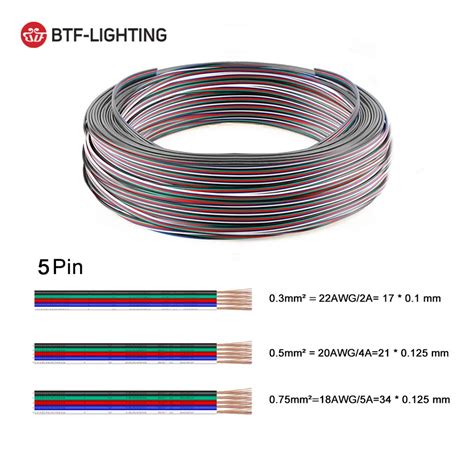 Wholesale 20m 5pin 18AWG Cable Wire Extension RGBW Red Green Blue White