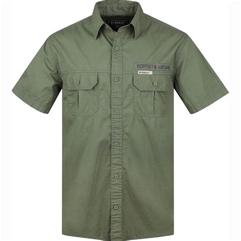 Bushmanshop Peony Mens Olive Greenkhaki Cotton Short Sleeve Safari Shirt