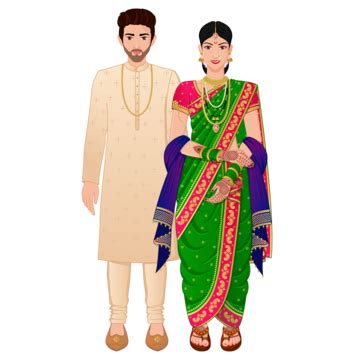 Marathi Couple Standing With Traditional Wear For Indian Wedding, Couple, Invite, Nauvari PNG ...