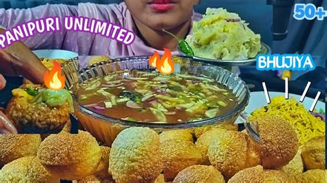 50 SPICE INDIAN STREET FOOD GOLGAPPE WITH BHUJIA EATING MUKBANG