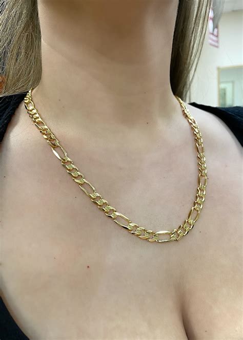 K Solid Gold Diamond Cut Figaro Chain Mm Figaro Chain Etsy