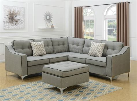 F6998 Sectional Sofa in Light Gray Fabric w/ Ottoman by Boss