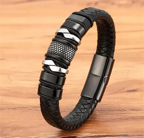 Pulsera De Cuero Genuino Y Metal Para Hombre Modelo Bs Mercadolibre