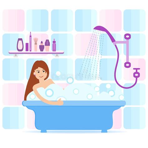 Girl Taking A Relaxing Bubble Bath Stock Vector Illustration Of Hair Hand 139080775