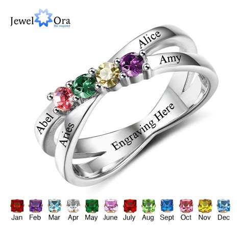 Family & Friendship Ring Engrave Names Custom 4 Birthstone 925 Sterling ...