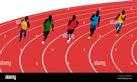 Man Athletes Runners Running Sprint In Stadium Vector Illustration