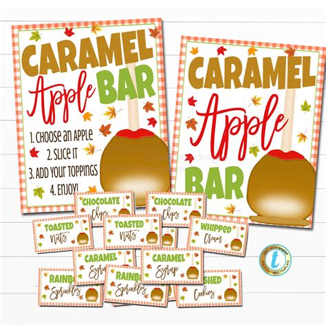 Caramel Apple Bar Set, 2 Signs and Food Tent Labels, Awesome to the