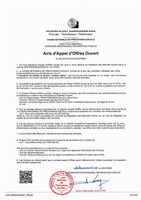 AVIS D APPEL D OFFRES OUVERT