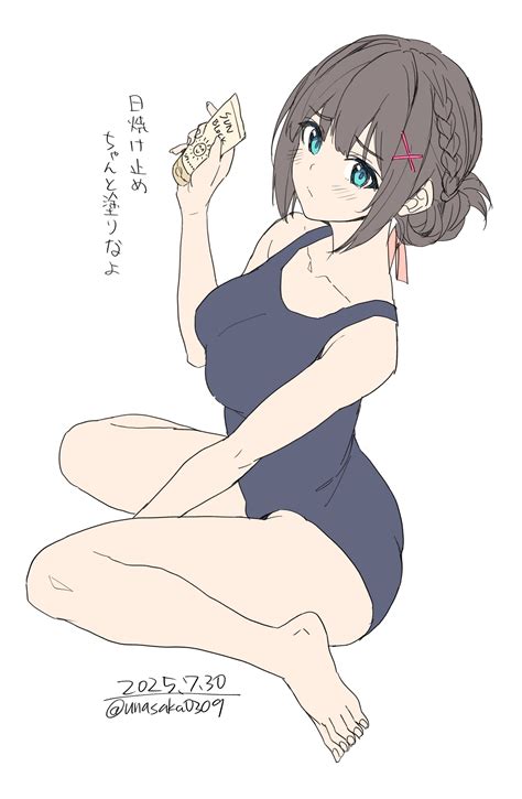 Unasaka Ryou Original Absurdres Highres 1girl Ass Bare Shoulders Blue Eyes Blue One