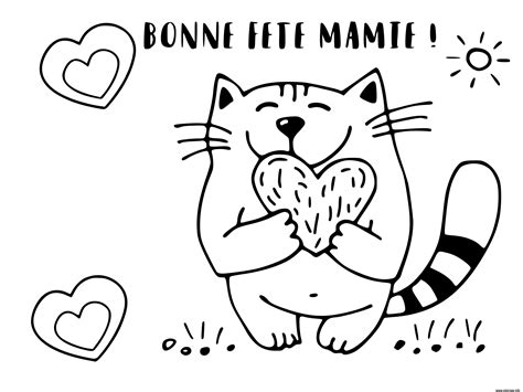 Coloriage Chat Coeur Bonne Fete Mamie Jecolorie