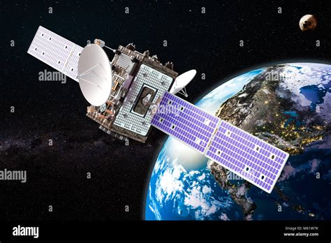 Communication Satellite Orbiting Earth D Rendering Stock Photo Alamy