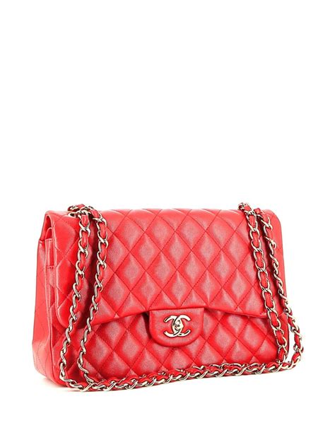 Chanel Pre Owned Jumbo Double Flap Shoulder Bag Red Farfetch