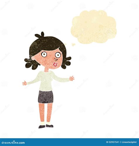 Cartoon Confused Woman With Thought Bubble Stock Illustration