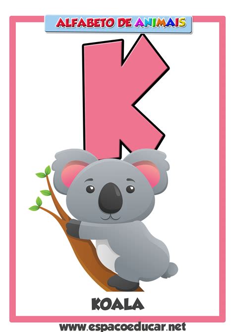 Alfabeto De Animais Cartaz A Letra K Do Koala Espa O Educar