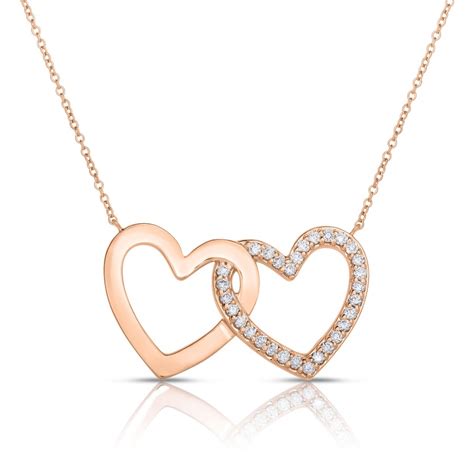 18k Rose Gold 2 Hearts Love Bonds Necklace With Lab Grown Diamonds On