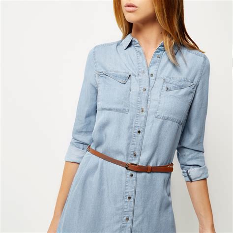 Lyst River Island Light Blue Denim Shirt Dress In Blue