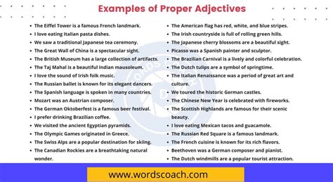 100 Examples Of Proper Adjectives Word Coach