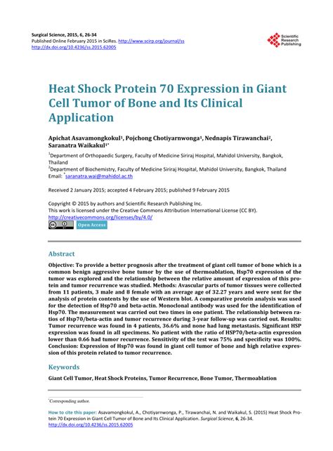 PDF Heat Shock Protein 70 Expression In Giant Cell Tumor Of Bone And