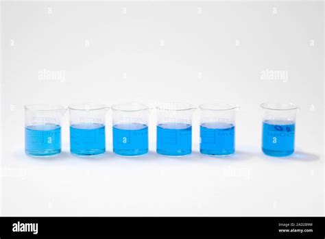 Copper Sulphate Solutions Beakers Containing Six Different Concentrations Of Copper Sulphate