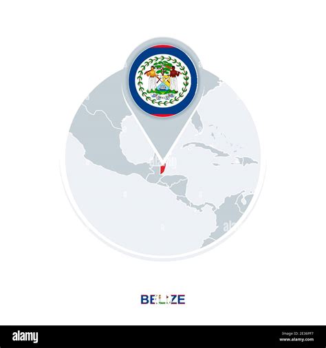 Belize Map And Flag Vector Map Icon With Highlighted Belize Stock