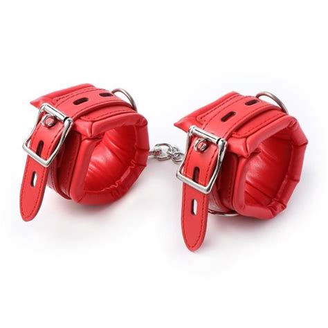 Ensemble de Bondage BDSM avec chaîne menottes en cuir PU rouge