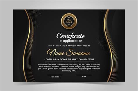 Modelo De Certificado Preto E Dourado Vetor Premium