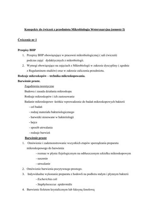 Pdf Konspekty Do Wicze Z Przedmiotu Mikrobiologia Konspekty