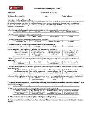 Fillable Online Apprentice Technician Progress Update Form Doc Fax