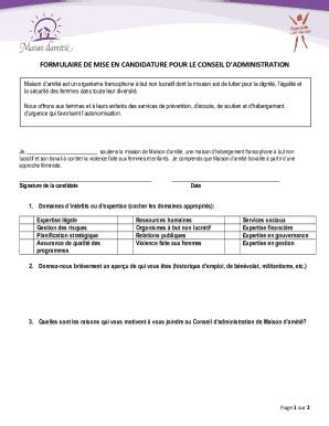 Remplissable En Ligne FORMULAIRE DE MISE EN CANDIDATURE POUR LE CONSEIL