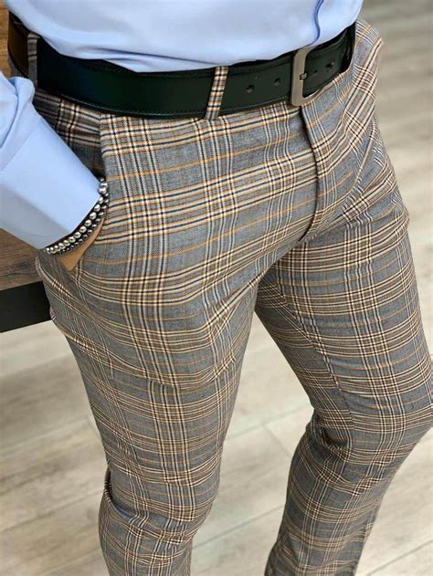 Plaid Navy Blue Pants Slim Fit Formal Pants Pants Outfit Men Men