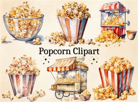 16 Png Watercolor Popcorn Clipart Popcorn Bowl Clip Art Popcorn Stand Popcorn Maker Popcorn