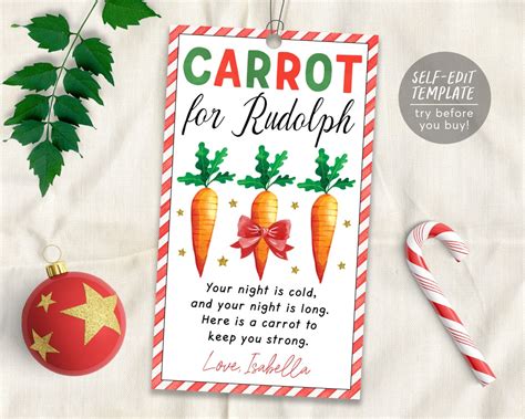 Carrot For Rudolph Tag Editable Template Christmas Carrots Etsy