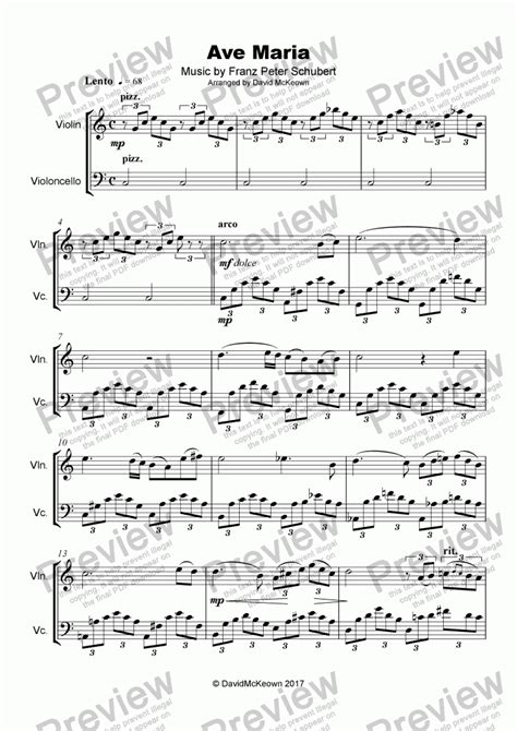 Ave Maria By Franz Schubert Duet For Violin And Cello Sheet Music