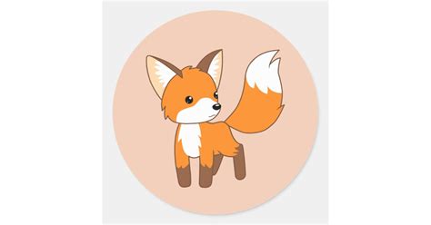 Cute Little Fox On Peach Classic Round Sticker