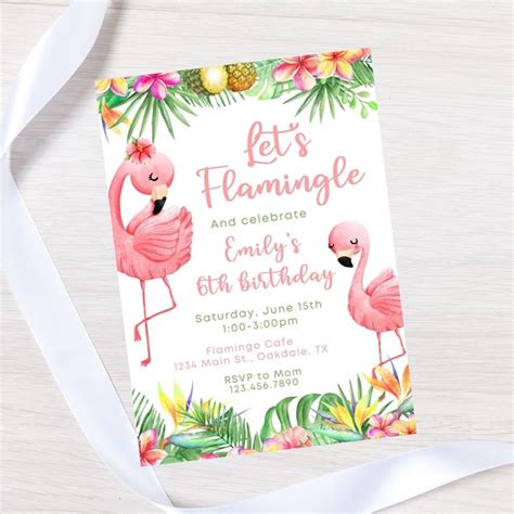 Flamingo Birthday Invite Template Etsy