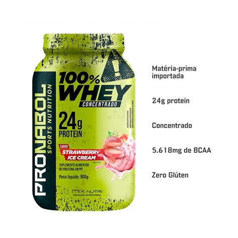 Whey 100 Concentrado Strawberry Ice Cream Pote 900g Pronabol