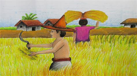 Rice Field Harvest Painting