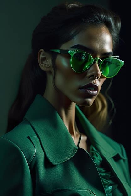 Premium Ai Image A Woman Wearing Green Sunglasses With Green Glasses