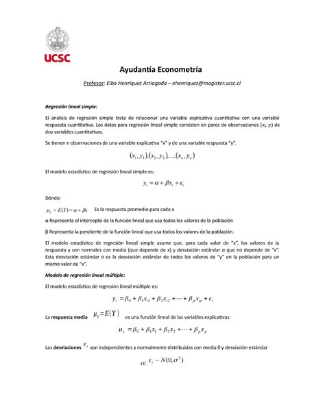 6 Material a revisar Econometría Ayudantía Econometría Profesor