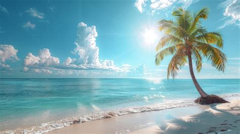 Premium Photo Palm Tree On Tropical Beach With Blue Sky