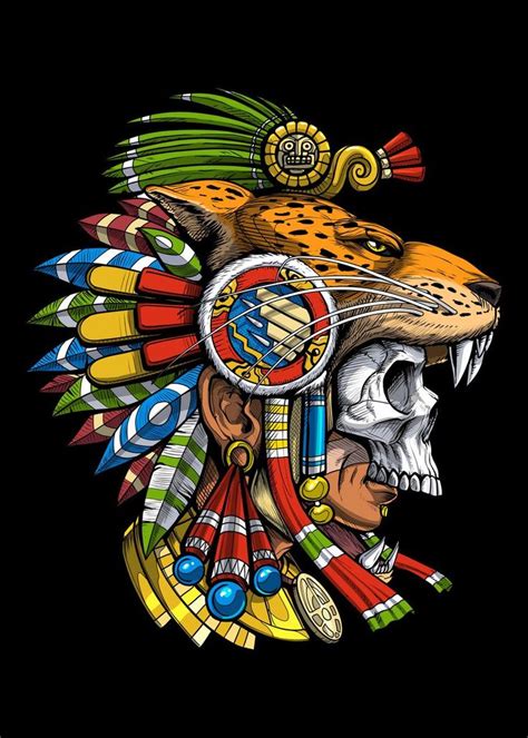 Aztec Jaguar Warrior Mask Poster Picture Metal Print Paint By