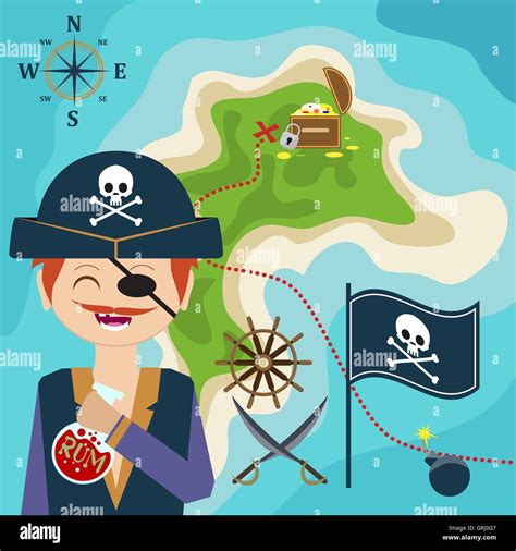 Mapa Con Un Pirata Y La Isla Del Tesoro Juego Infantil Ayudar Al