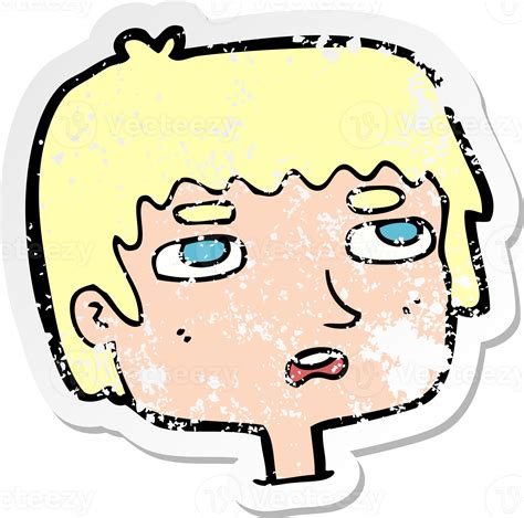 Retro Distressed Sticker Of A Cartoon Unhappy Face Drawing Png