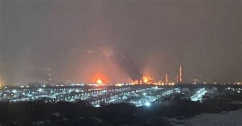 video fire breaks   oil refinery  km  russia