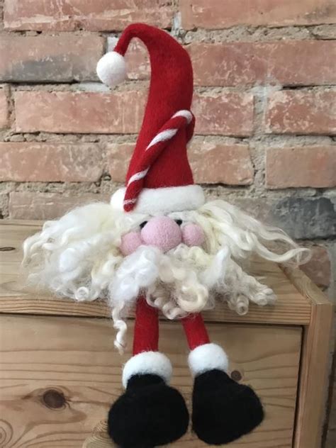 Needle Felted Sitting Santa Claus Tomte Handmade Father Etsy Christmas Candy Cane Felt