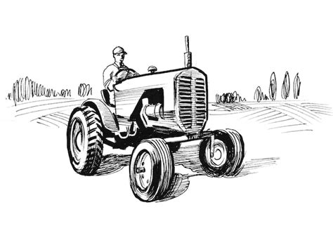 Agricultor No Trator Desenho De Tinta Preto E Branco Foto Premium