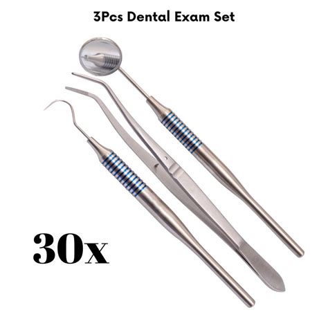 30x Dental Examination Set 3 Instruments Basic Dental Set Mirror