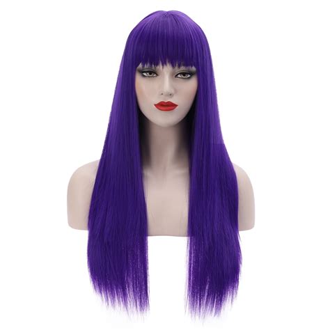 Beron Dark Purple Wigs Straight Long Hair Wigs With Bangs Women Fashion