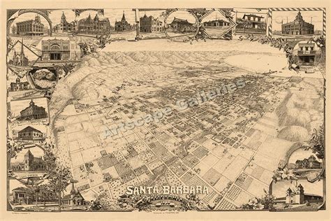 Santa Barbara CA 1898 Historic Panoramic Map 20x30